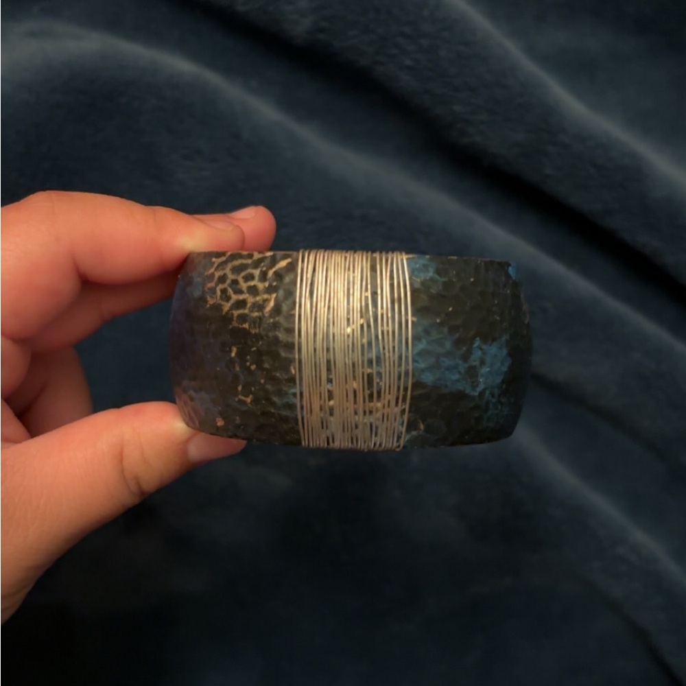 Hammered Silver and Black Bangle Bracelet